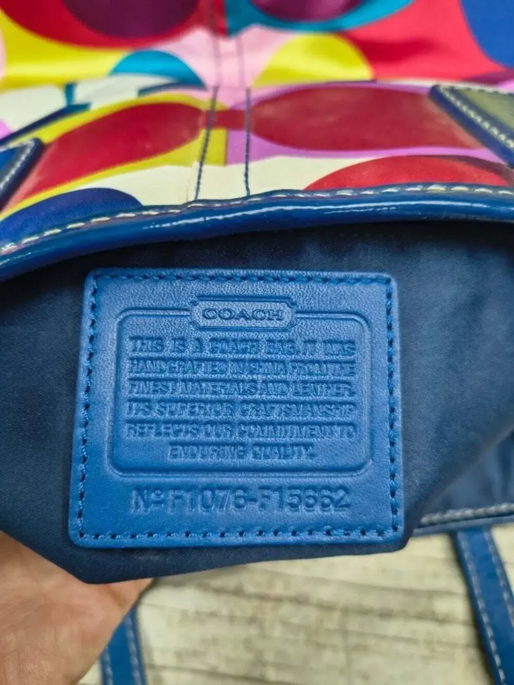 Coach Multicolor Signature Print Blue Leather Handbag